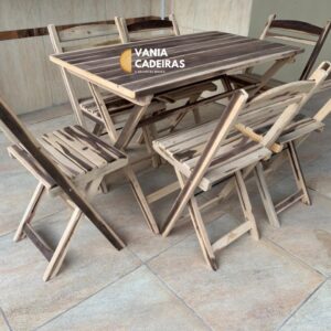 Conjunto Mesa Dobrável 6 Lugares em Madeira